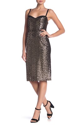$495 Milly Antique Gold Sequin Sheath Dress Size 8 | eBay