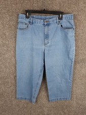 LL Bean 100 Cotton Womens Crop Capri Jeans 16 Reg Blue Denim High Rise Tapered