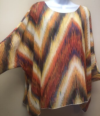 Cha Cha Vente Women M Multicolor Stripe Chiffon Overlay Dolman Sleeve Blouse Top