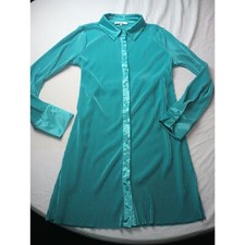 Anthropologie RO&DE Pleated Collar Blue Button Up Long sleeve Medium Dress Women