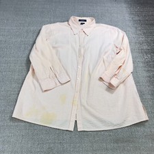Chaps Shirt Womens 1X Plus Button Up Seersucker Peach Stripe White Dress Casual