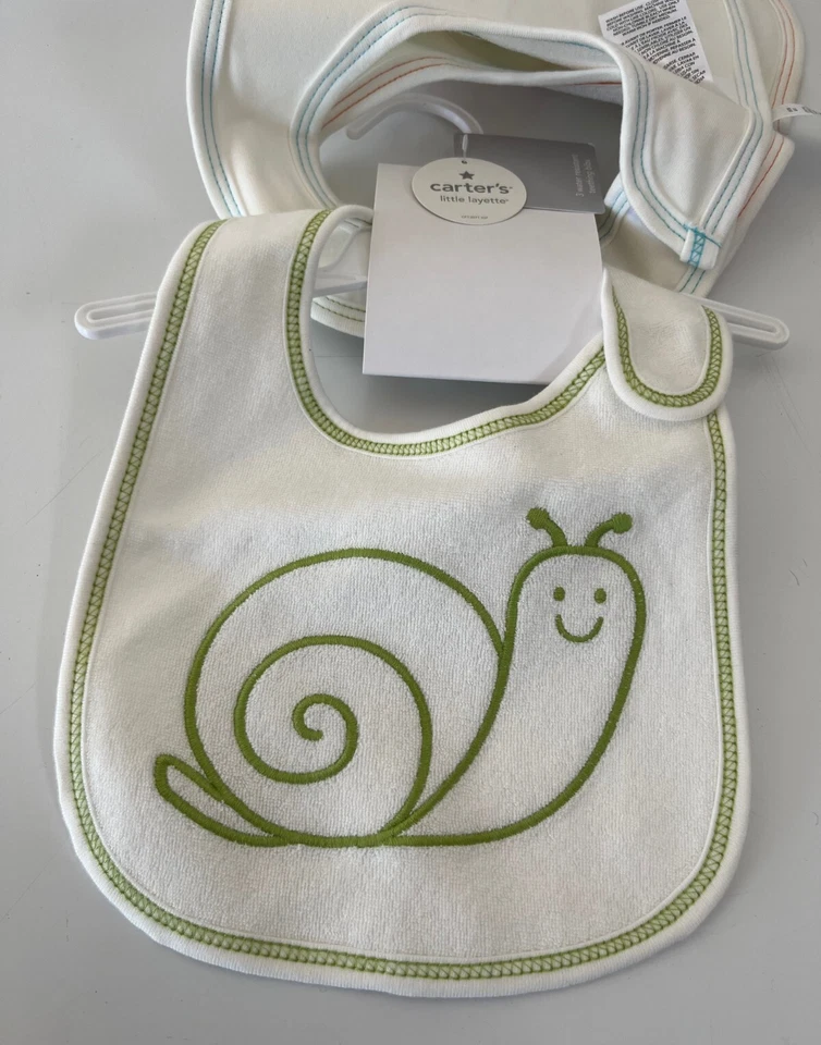 NEW Carters 3 Teething Drool Bibs Snap Closure - Duck, Elephant & Snail - Image 3 of 4
