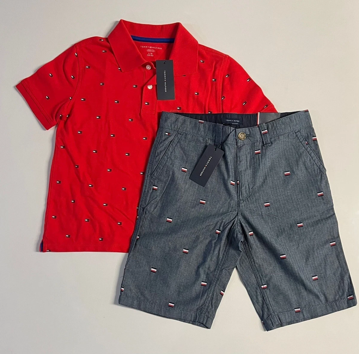 Logo Boys Print Hilfiger Shirt/Short Tommy eBay (12-14) Polo | Set Tommy L Size