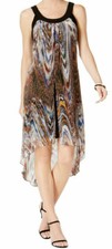 SLNY ~ Black Brown Blue Marble Multi Chiffon Hi Low Shift Dress S NEW $79