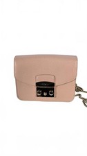 FURLA Metropolis Mini Crossbody Bag Pale Pink Ares Leather Gold Chain Italy