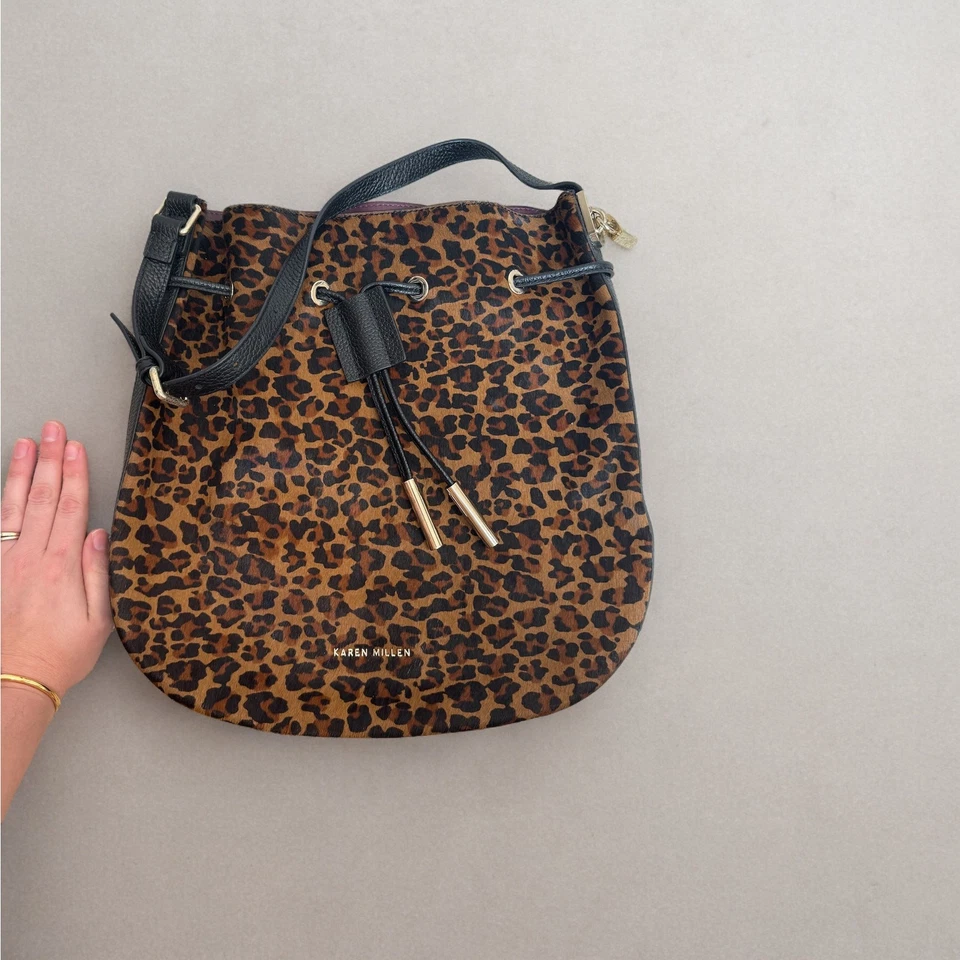 Karen Millen Leopard Print Drawstring Shoulder Bag Satchel w/ Wallet - Image 2 of 4