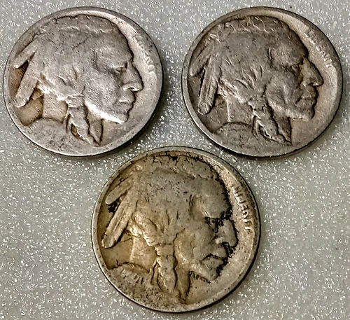 🌸 3x BUFFALO Nickels 5¢, 80+ Year Old Undated/Partially Dated US Type Coins