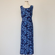 Vintage DNLA SPORT all-over botanical print sleeveless A-line long dress wom...