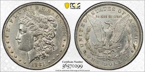 1881 Morgan Silver Dollar PCGS Gold Shield Scrape AU Detail