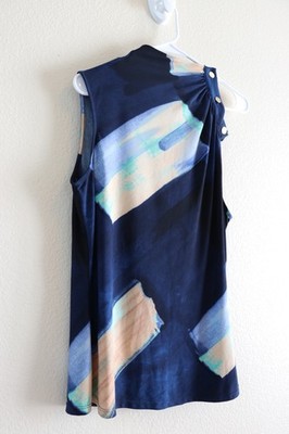 Women DKNY Blue Geometric Print Sleeveless Casual Spring Summer Blouse Size S