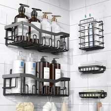 Adhesive Shower Caddy, 5 Pack Rustproof Stainless Steel Larger Size, Black 