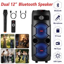 Dual 12" Portable Bluetooth Speaker Audio System w/Wireless Mic AUX/FM/TF/TWS US
