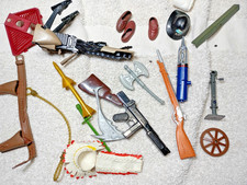 Vtg action figure parts lot mixed acces weapons vehicle estate toy box