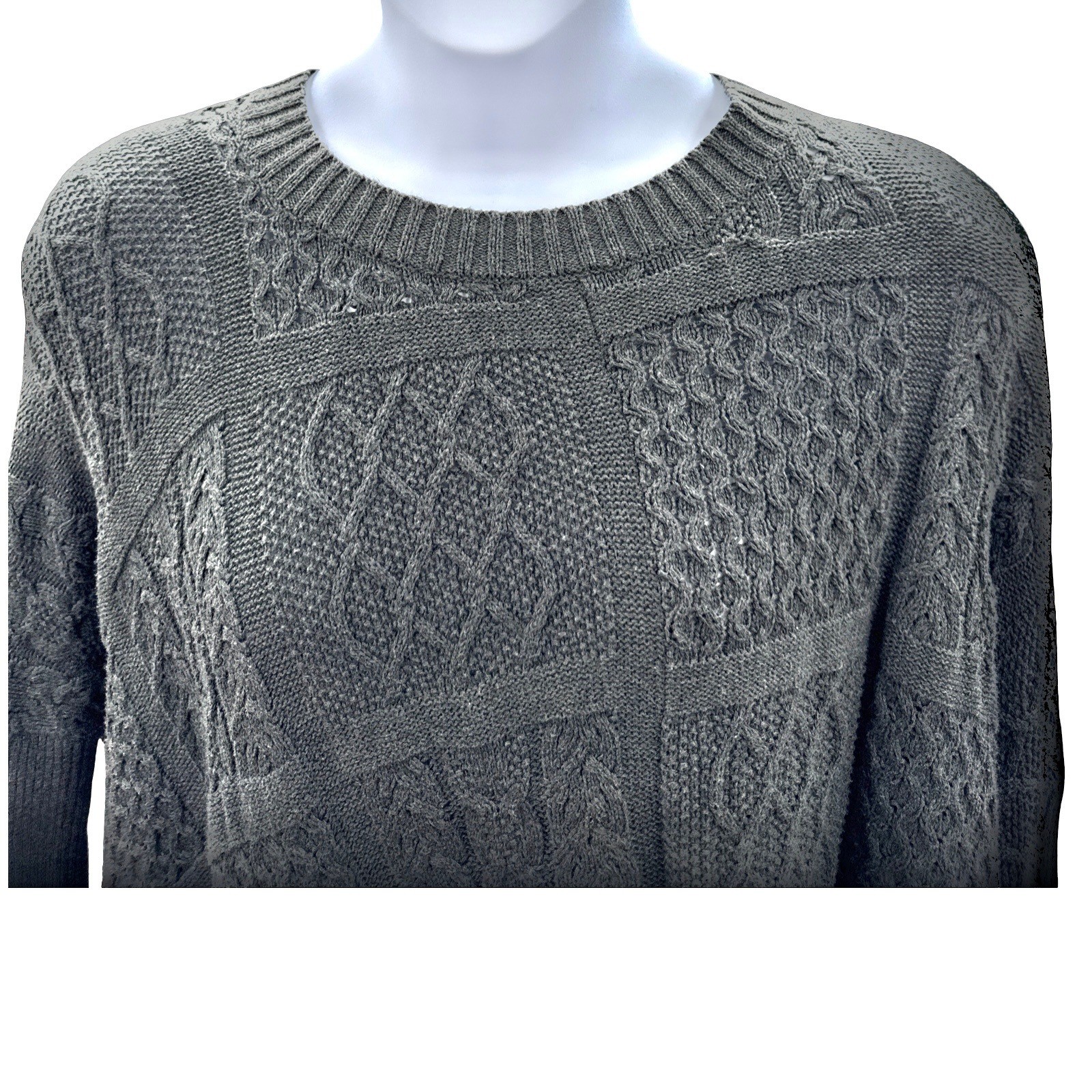 Cabi Gray Patchwork Cable Knit Oversized Batwing … - image 3
