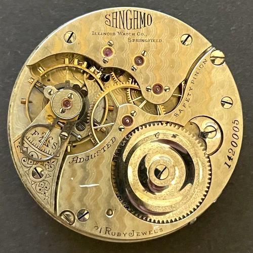 Antique 1898 Illinois Sangamo Pocket Watch Movement Running Ticks 16s 21j USA