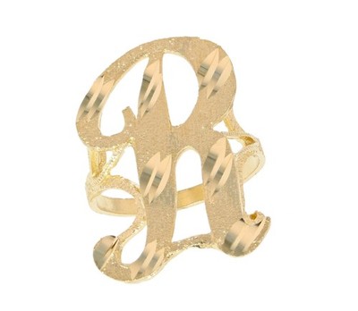 10k oder 14k Echt Gelbgold Damen Tendy Chic Kursiv Inital Buchstabe R Ring