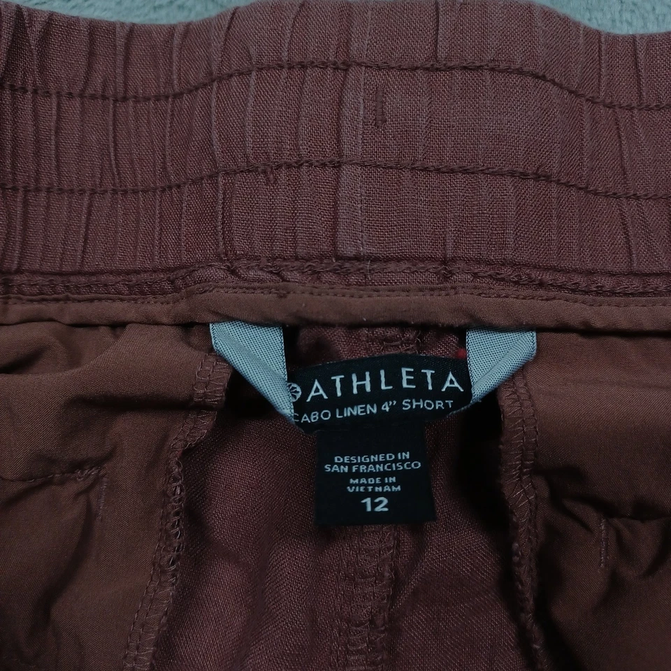 Шорты женские Athleta 12 красные льняные с карманами повседневные на шнурке - Изображение 2 из 4