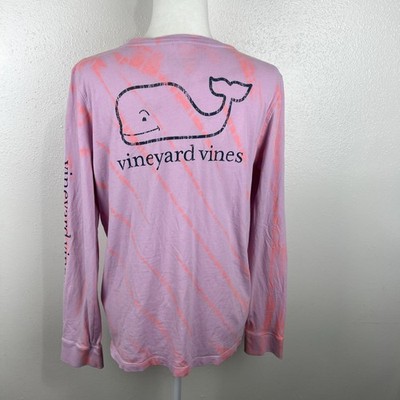 Vineyard Vines Shirt Women Large Pink Tie Dye Long Sleeve Whale