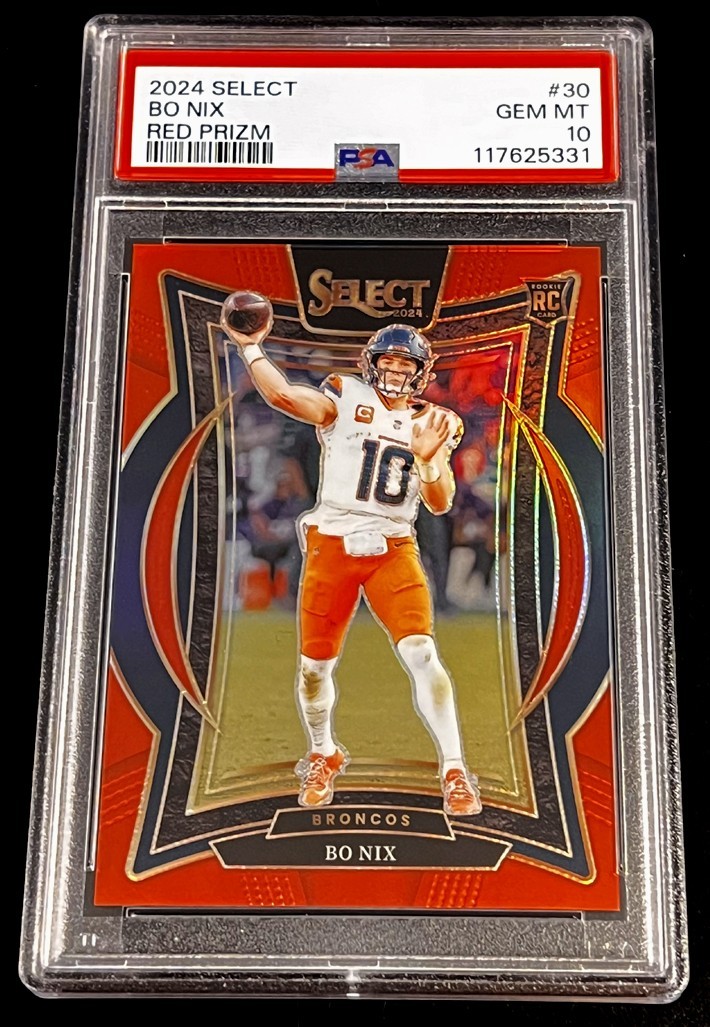 2024 Panini Select Bo Nix Red Prizm Concourse Level #30 PSA 10 GEM MINT #'d /99