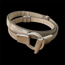 Chico's Women's Metallic Silver Snake Embossed Genuine Leather Belt M/L