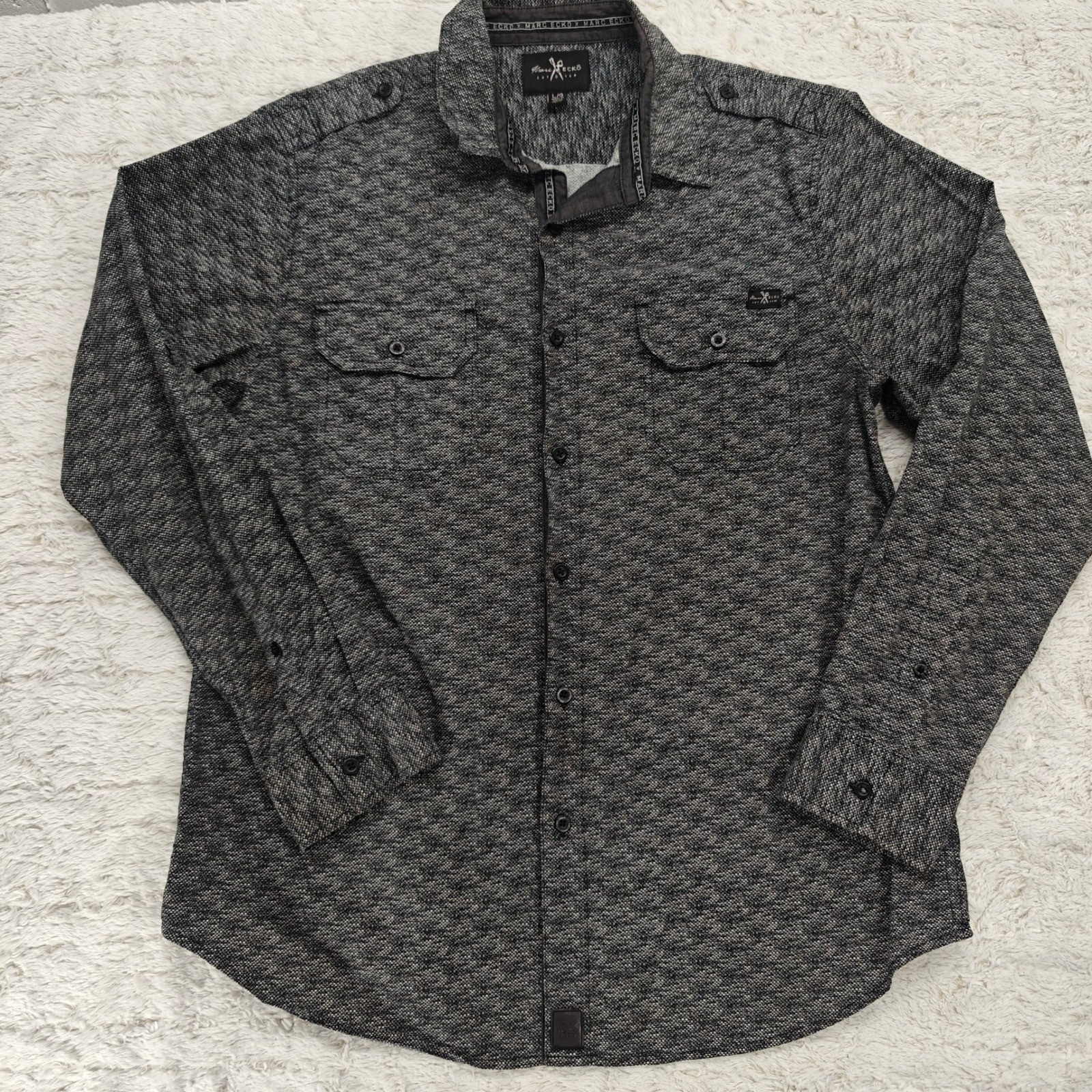 Mark Ecko  Button Down Top Men Large Black Patter… - image 1