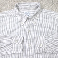 Brooks Brothers Shirt Mens 16-4 Blue/White Check Relaxed Fit Cotton Long Sleeve