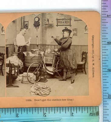 Don't Get Clothes too Blue New Woman Bicycle Kilburn Stereoview
