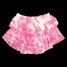 Love Shack Fancy Ruffle Mini Skirt Women's Size Large Tiered Pink NWT Flawed