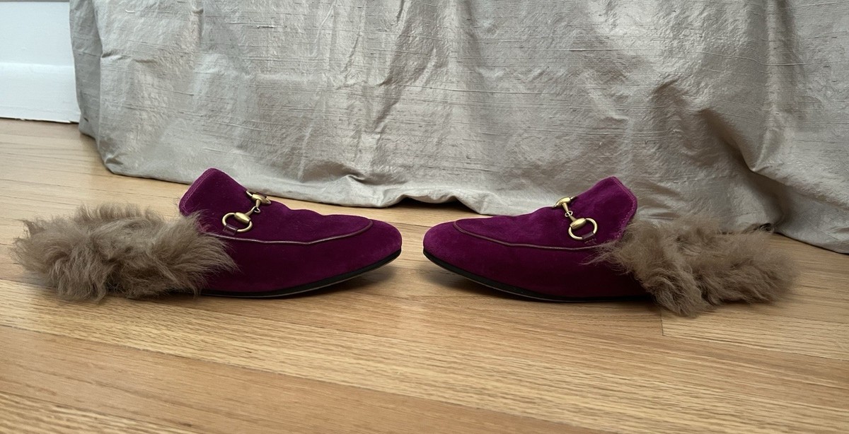 Deep Purple Velvet Gucci Loafers Gucci Princetown in velvet Purple Dark purple ref.1058194  main image 4