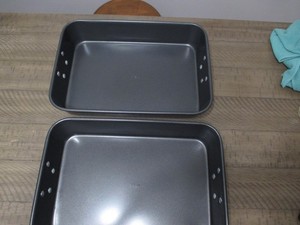 2 Roaster Pans Steel with Handles  T-FAL 11"W x 16 L"x 3"H Non stick