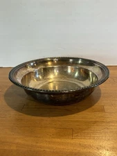 Vintage Silver Plate Round Serving Bowl. 9” Diameter. Ornate Rim.