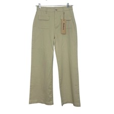 Genleck High Waisted Wide Leg Pants Front Back Pockets 10 Beige New