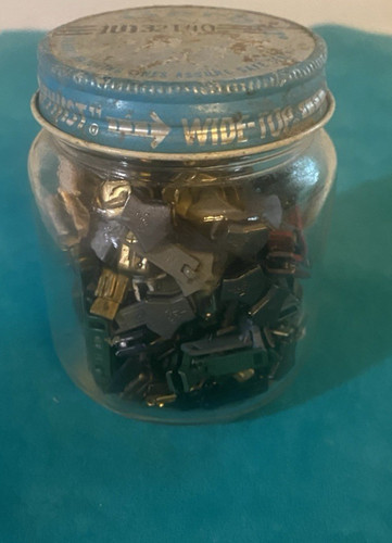 VTG Gerber Baby Jar full of Small Used Metal Zipper Parts-Craft or Display