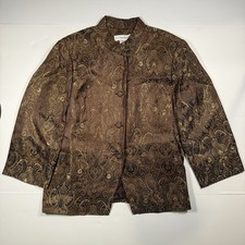 Sag Harbor Womens Brocade Paisley Jacket Size 16 Brown Gold Button Front
