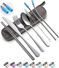 Travel Utensils Set with Case Reusable Portable Cutlery Set Stainless Steel 8pcs