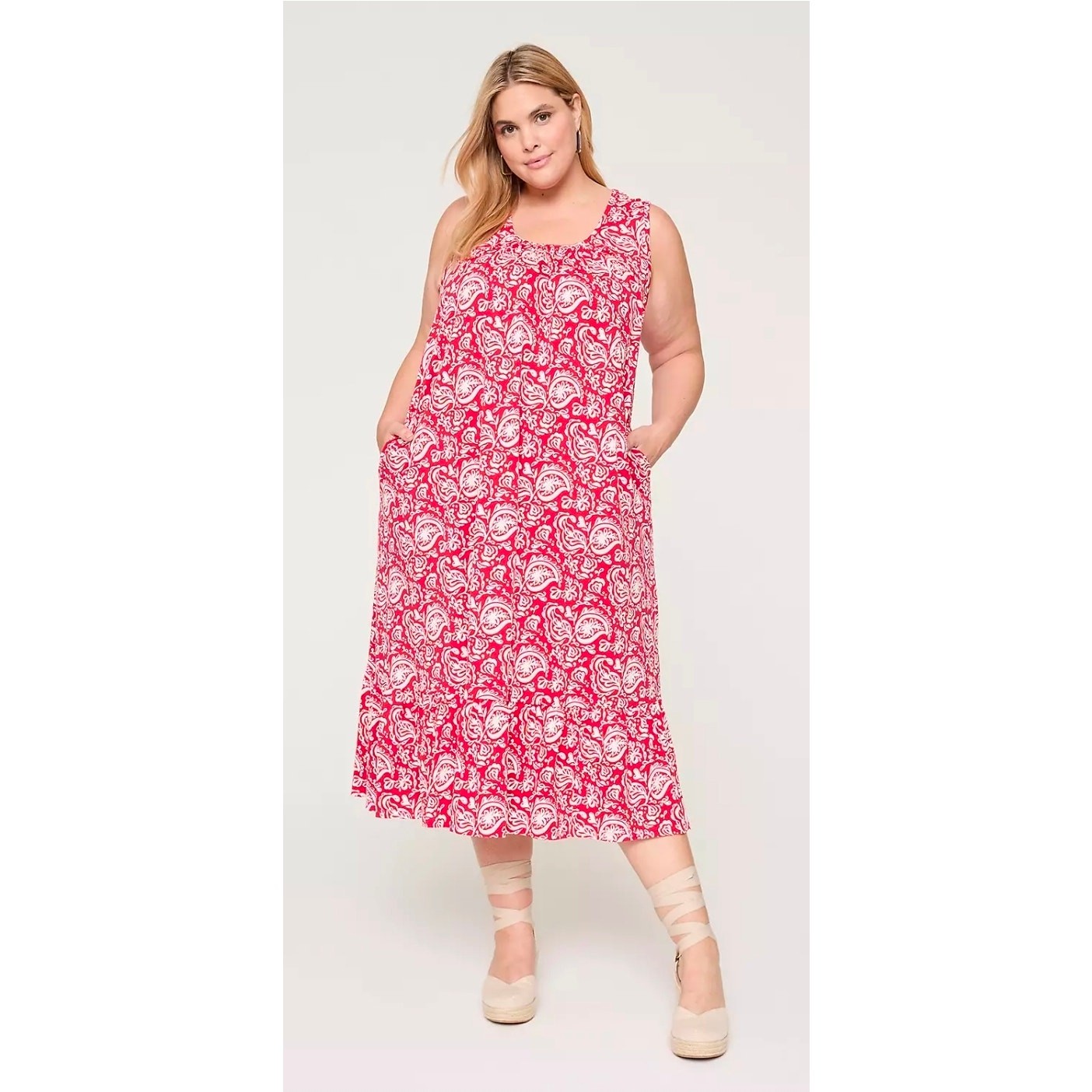NWT Lane Bryant Paisley Sleeveless Swing Relaxed Fit Midi Tank Dress Size 22/24