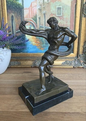 Bronzefigur Mann mit Schlange Erotik Bronze Männlicher Akt Athlet Skulptur Figur - Bild 1 von 4