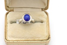 Vintage 1970  s Sterling Silver Oval Blue Lapis Lazuli 1.07 TCW Ring-Size 5.0