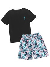 Boy's 2 Piece Set Tropical Print Short Sleeve Crewneck T Shirt and Shorts Set...