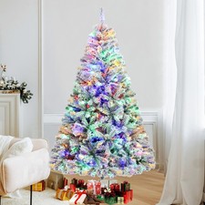 6FT Snow Flocked Artificial Christmas Tree with LED Multi-Color Lights Pre-lit