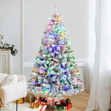 6FT Snow Flocked Artificial Christmas Tree with LED Multi-Color Lights Pre-lit