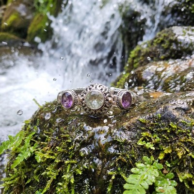 Handcrafted Sterling Silver Tri-Stone ''Three' Amigos '' Bracelet