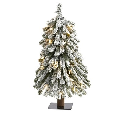 2  Flocked Grand Alpine Artificial Christmas Tree with 35 Clear Lights and 111 B