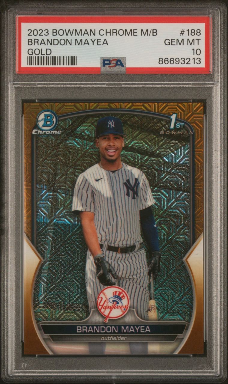 2023 Bowman Chrome Brandon Mayea 1st Mega Box #188 PSA 10 Gold Refractor #/50