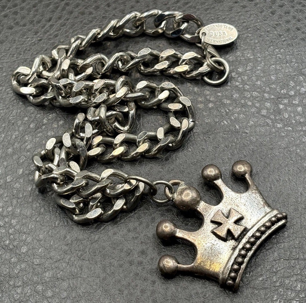 VTG 80s Eldorado Club USA International Crown Cross Chunky Pendant