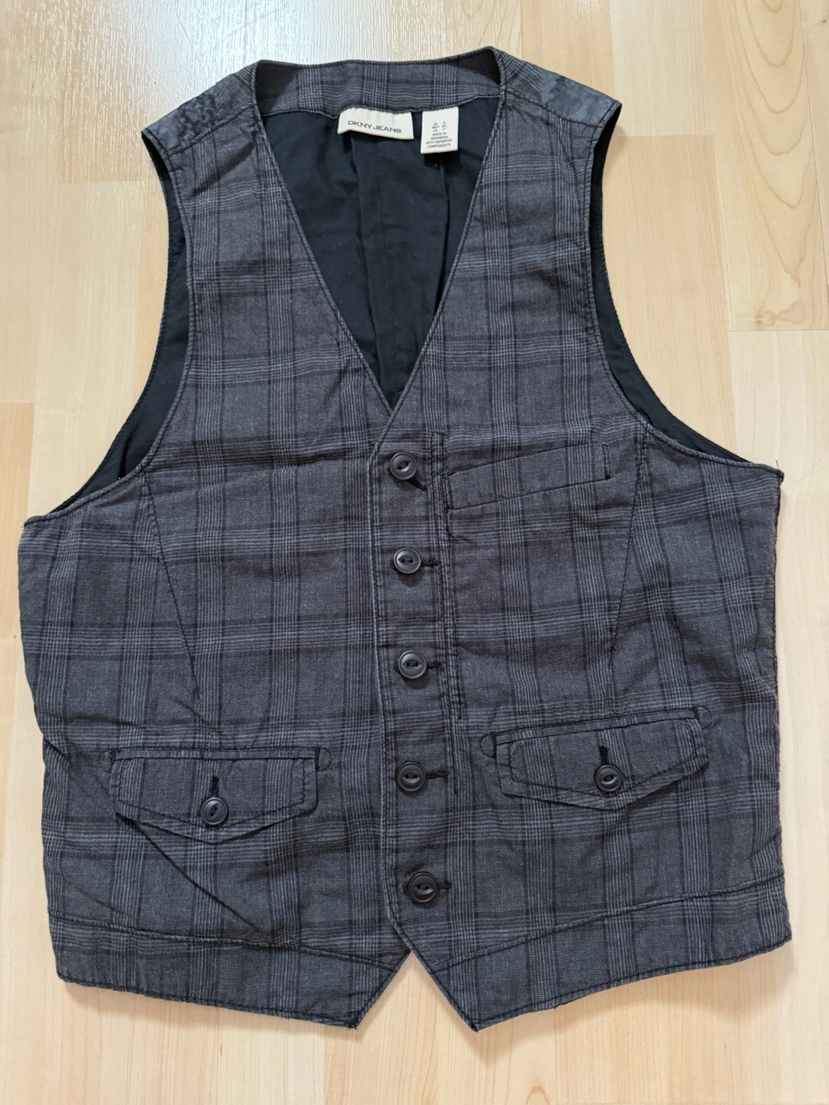 Pre-owned Authentic DKNY Men Gray Vest Small