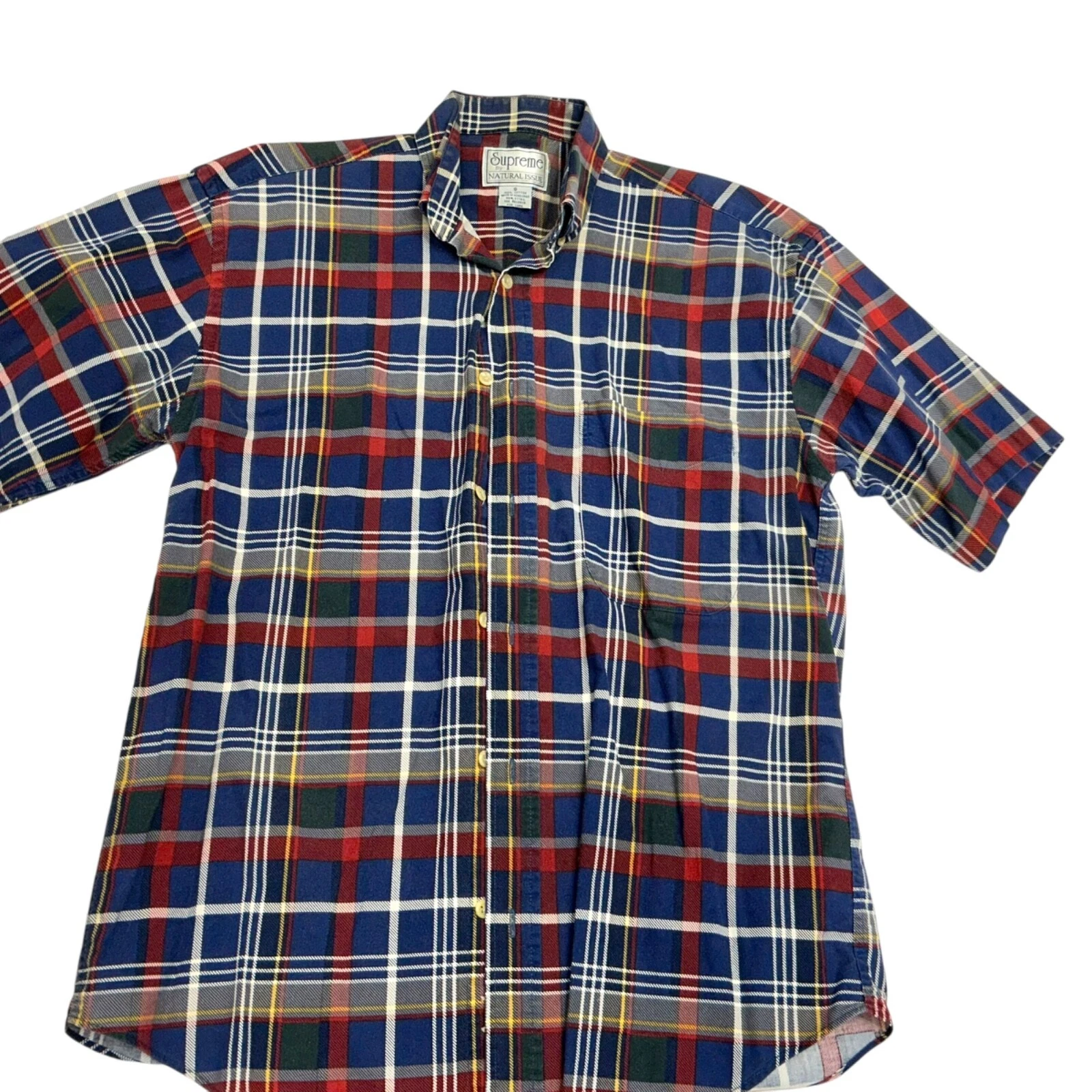 Chemise à carreaux S vintage Natural Issue Supreme manches courtes vert marron bleu années 90 homme S