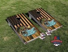 American Flag Bass Cornhole Board Vinyl Wrap Skins Laminated Sticker Set Decal