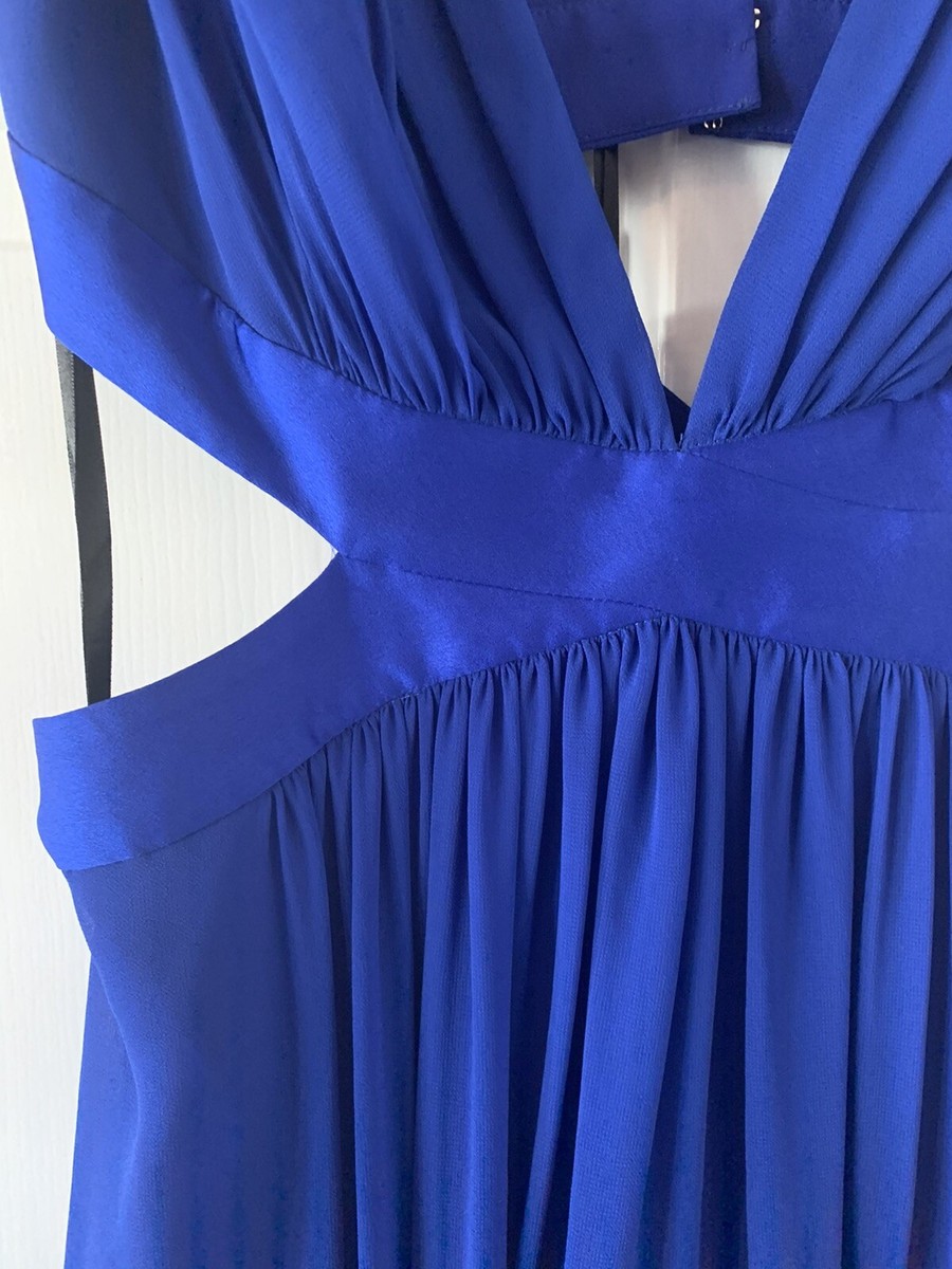 bcbg blue dress short BCBG Max Azria Blue Saphire Ruffled Neckline Cotton V-Neck Short Dress Size XS