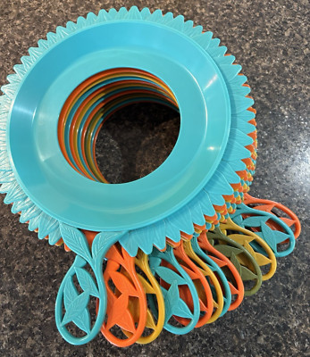 Vtg Plate Mate Sunflower Plastic Paper Plate Holders SET 12 BBQ Kitchen Camping